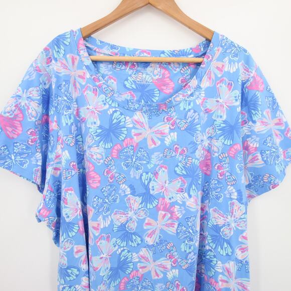 Sleep Sense Top Pajama Shirt Butterfly Print Blue Pink Scoop Neck Size 3X NWT - Picture 2 of 9